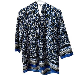 Chico's Top Women's Size XL (SZ 3) Tunic Geometric Tribal Flowy Blue Black
